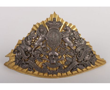 17th (Light Dragoons) Lancers Officers Full Dress Lance Cap Plate, circa 1856-1876, the gilt metal back plate with silver mou
