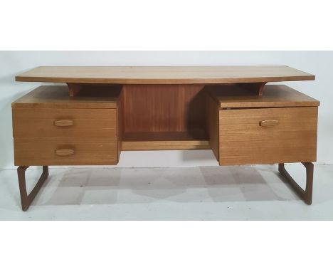 R Bennett for G-Plan 'Quadrille' 20th century teak dressing table with floating top, 153cm x 69cm (no mirror)