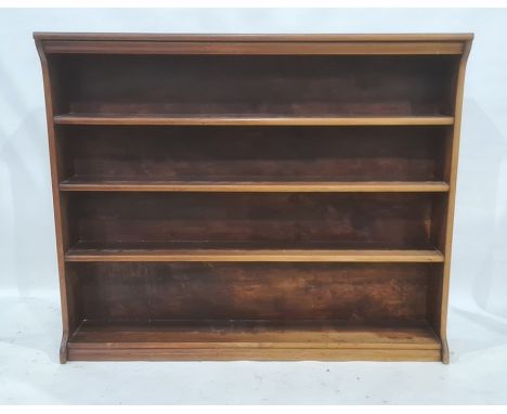 Modern mahogany four-shelf open bookcase, on plinth base, 137cm x 113cm