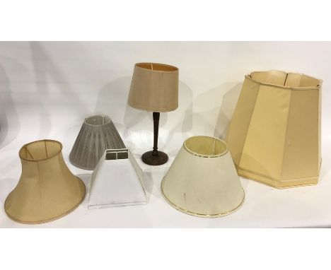 Wooden table lamp with beige shade and other assorted shades (4) 