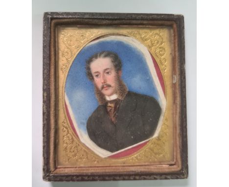19th century schoolWatercolour on ivoryHead and shoulders portrait of a gentleman in clack suit, 6.5x5.5cm approx, in oval mo