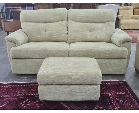 Modern G-Plan sofa and pouffe in a pale cream patterned upholstery (2) 