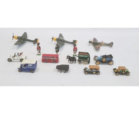 Unboxed die cast model vehicles to include Dinky toys Spitfire mk II, Dinky toys Junkers JU87, Corgi classics 1015 model J, e