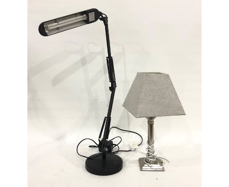 Modern anglepoise style reading desk lamp&nbsp;and a&nbsp;silver coloured metal table lamp&nbsp;with&nbsp;shade&nbsp;(2)