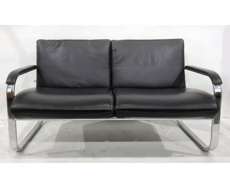 Modern Boss design two-seater sofa and single armchair for office reception in black leather and chrome (2) 