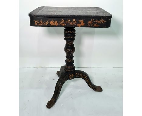 19th century chinoiserie-style centre table, the black ground with gilt decoration, the rectangular top with rounded corners,