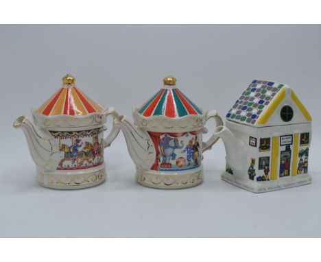 A trio of teapots to include Sadler examples Carousel, Circus and Wade English Life teapot Primrose Junction (3). In good con
