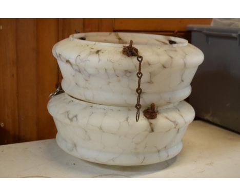 A pair of frosted glass light opalines with stone-effect decoration (2). 30m wide. Collection only. 