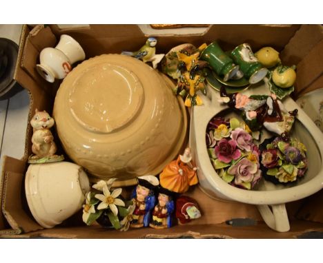 A mixed collection of items to include vintage cooking bowl, Beswick figures (af), Royal Doulton figures, Limoges and other p