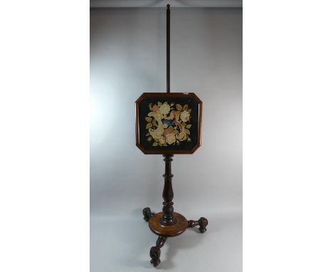 A Mid 19th Century Pole Screen with Tapestry Rise and Fall, Tripod Supports, 122cm high 