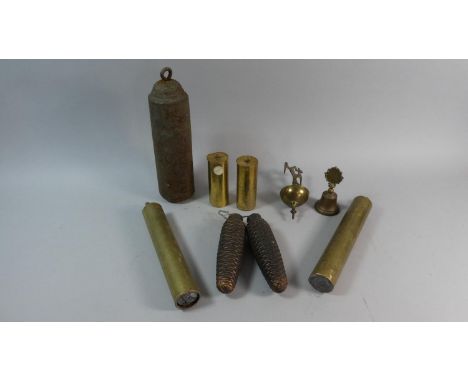 A Collection of Clock Weights, Eagle Finial and a Small Hand Bell 