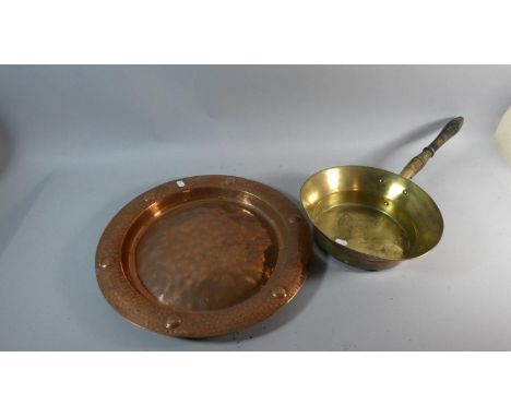 A Brass North African Cooking Pan and a Hand Braten Circular Copper Plaque, 43cm Diameter 