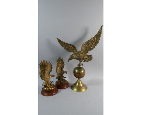 A Pair of Brass Eagle Ornaments and Large Eagle Finial, 49cm High 