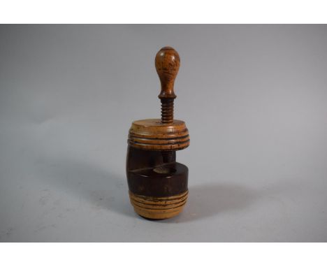 A Late 19th Century Novelty Treen Nutcracker/Sewing Clamp in the Form of a Barrel