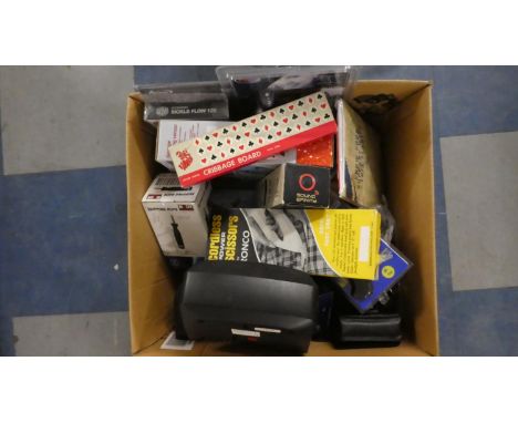 A Box Containing Various Tools Including Parking Sensor, Cordless Power Scissors, Car Hands Free Set, Car Parts etc 