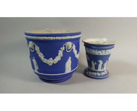 A Wedgwood Blue and White Jasperware Planter and a Flower Vase 
