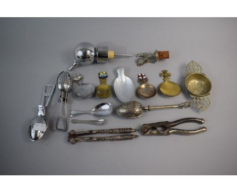 A Collection of Tea Caddy Spoons, Nutcrackers, Cockerel Winesaver Cork 