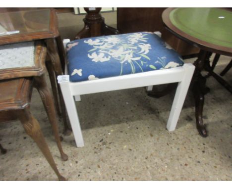 SMALL PAINTED UPHOLSTERED DRESSING TABLE STOOL APPROX 52CM