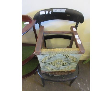CANE SEATED CHAIR TOGETHER WITH A SMALL JOINTED STOOL