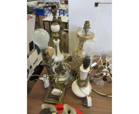 SIX TABLE LAMP BASES INCLUDING BRASS COLUMN EXAMPLE