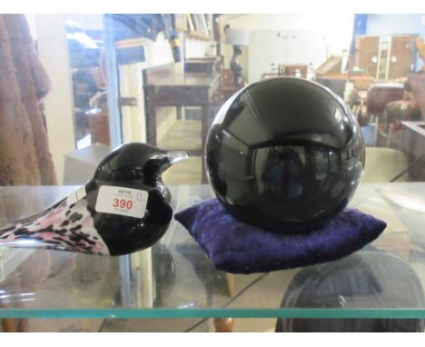 GLASS MODEL OF A BIRD WITH LARGE GLASS BALL