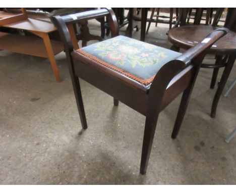 NEEDLEWORK UPHOLSTERED MAHOGANY PIANO STOOL
