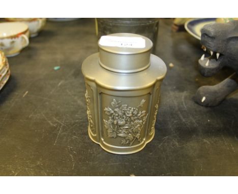Selangor Pewter Tea Caddy with Floral Decorated Panel