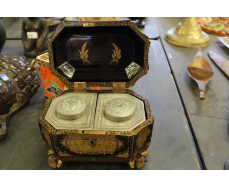 19th Century Chinese black lacquer tea caddy