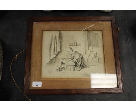 Framed Antique Chinese Pen and Ink Drawing - Chinese Engraver