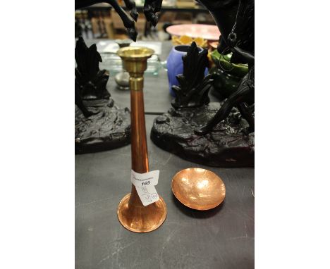 Copper Hunting Horn and Dish with planished decoration in the KSIA style