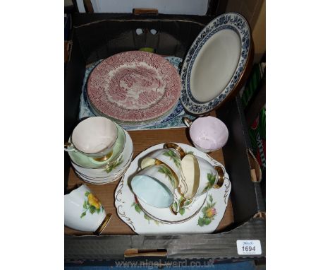 A quantity of china including Paragon ''Harry Wheatcroft'' rose pattern cups, saucers, tea plates, jug, sugar bowl, cake plat