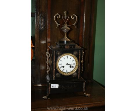 A c1890's French slate and marble striking Mantle Clock
