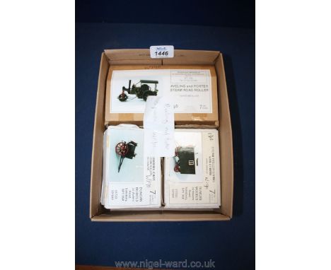 A three piece set, white metal Aveling & Porter steam roller kit (part made) plus unused water barrel and Steam roller living