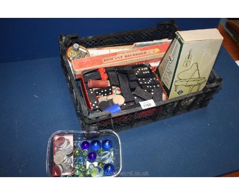 A quantity of miscellanea including music stand, Descant recorder, modern metronome, small quantity of marbles, wooden paint 