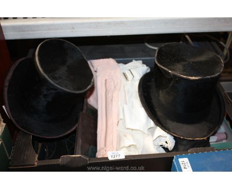 A box of 1940's underwear, 1920's cloak, top hats, shoes, handbags and purses