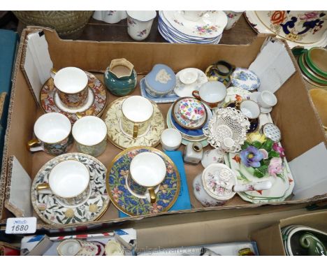 A quantity of china including six Victoria & Albert cups and saucers, Royal Copenhagen pin tray, Denton china posy candle hol