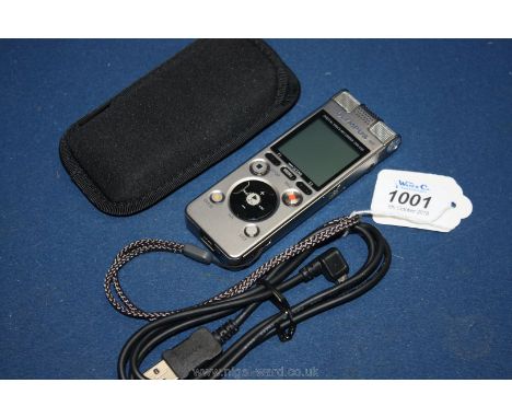 An Olympus DM-650 Digital Voice Recorder with pouch case and USB Cable