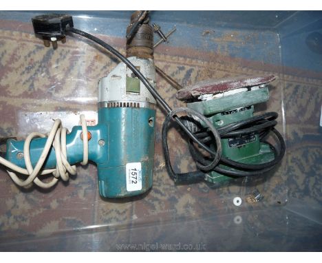A "Black & Decker D202 H10" 13mm chuck 2 speed 240v, 480w electric drill and a "Stayer L130" 170w, 230v 14,000/min. sander.
