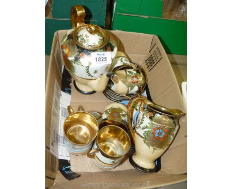 A hand painted Japanese Coffee set and three Kilmax Satsuma cups and saucers, etc.