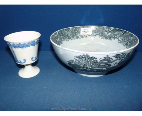 An English pearlware black printed Bowl and pearlware goblet Cup, early 19th c.