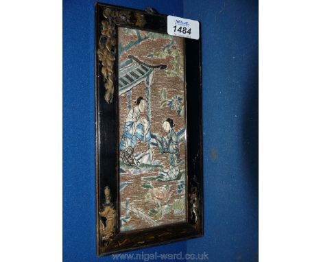 A framed Fragment of Imperial Tapestry with inscription to the rear, dated 1901