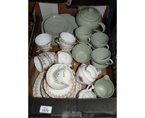 A quantity of china including a Spode "Flemish Green" teaset with six cups and saucers, teapot, bread and butter plate, six s