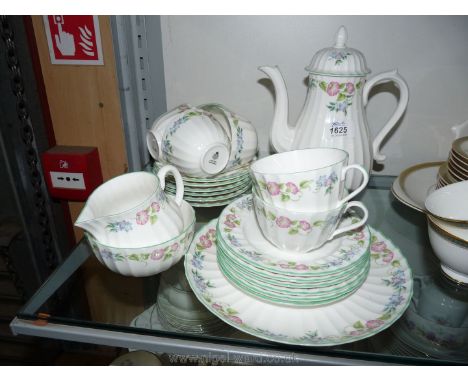 A Royal Worcester 'English Garden' 21 piece Coffee Set including coffee pot, milk jug, sugar bowl, bread and butter plate, si