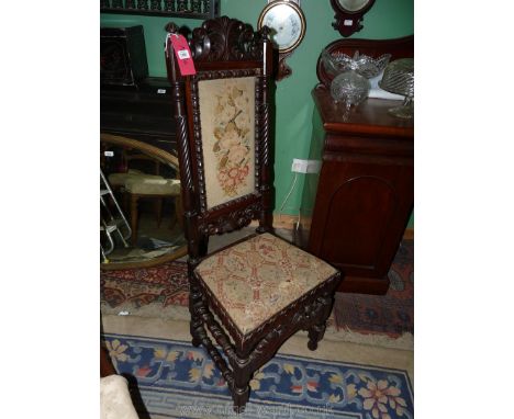 An elegant Rosewood and Mahogany framed hall/side Chair of an early design, having turned legs and stretchers carved front ra