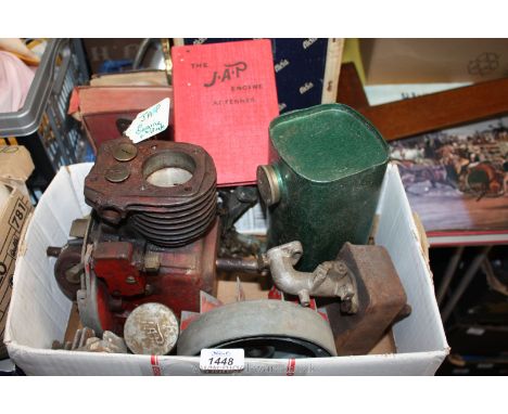 A small J.A.P. side-valve stationary engine for spares/rebuilding together with a hard-bound book "The J.A.P. Engine" by A.C.