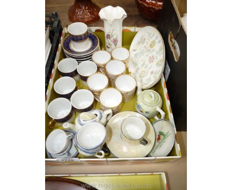 A six piece blue and gilt Coffee Set, six T. Goode & Co. gilt coffee cans, Princesses Elizabeth & Margaret miniature cups and
