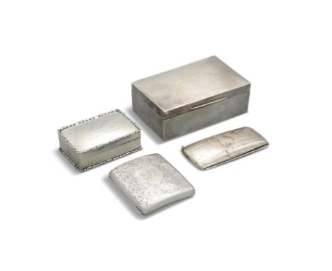 A COLLECTION OF SILVER CIGAR AND CIGARETTE CASES, comprising: cigar box, London c.1917, cigarette box, Birmingham, c.1912, ci