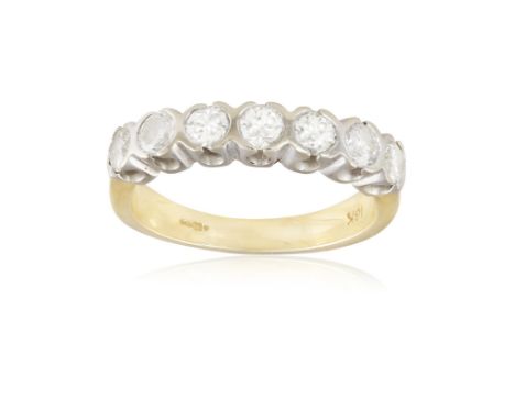 A DIAMOND HALF ETERNITY RING, composed of seven brilliant-cut diamonds within collet-setting, mounted in 18K gold, diamonds a