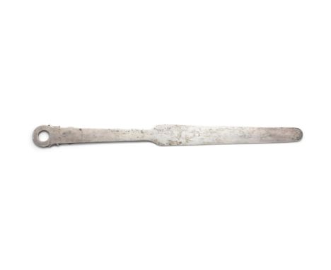 AN IRISH GEORGE III SILVER MEAT SKEWER, Dublin c.1800, lacking date letter, with pierced ring handle, flattened blade, (c.3 t