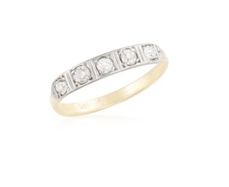 A FIVE-STONE DIAMOND RING, composed of five old-cut diamonds, mounted in 18K gold, ring size L½